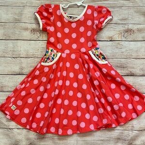 EUC Sz. 6 Girls Wildflowers Red with Pink Polka Dot Casey Dress w/Pockets